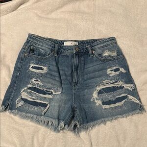 KanCan Blue Distressed Jean Shorts with Frayed Hem